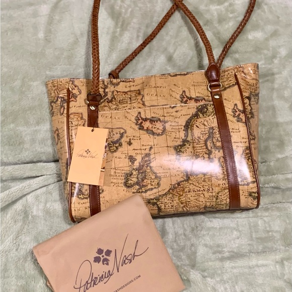 BRAND NEW Patricia Nash Cameley Tote European Map, Brown Leather, Tassle - Picture 3 of 9